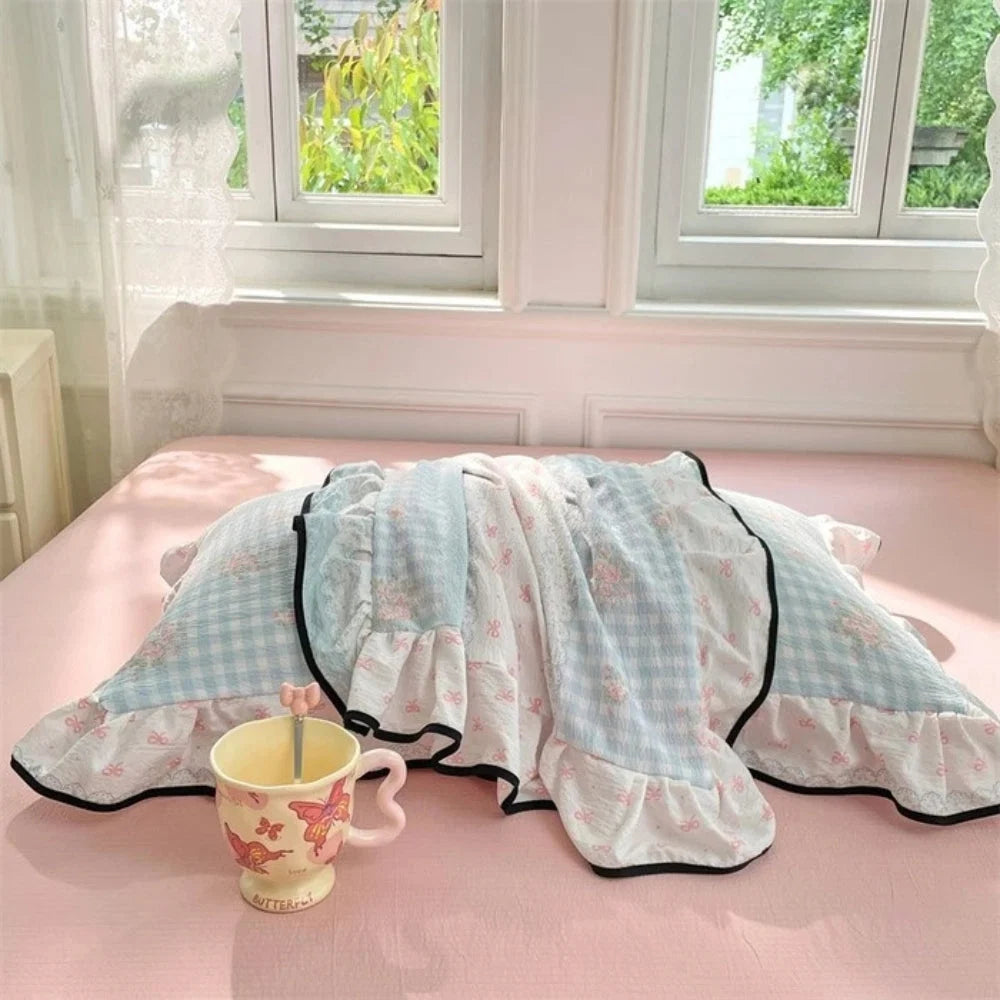 Pillowcases Soft Gauze Floral Ruffle Set of 2