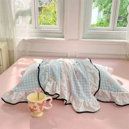 Pillowcases Soft Gauze Floral Ruffle Set of 2