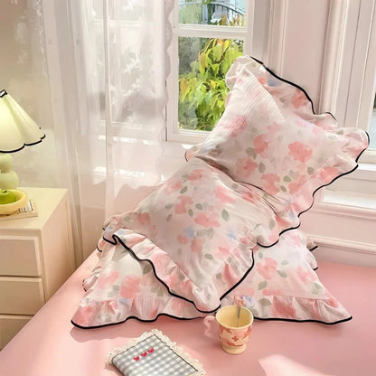Pillowcases Soft Gauze Floral Ruffle Set of 2