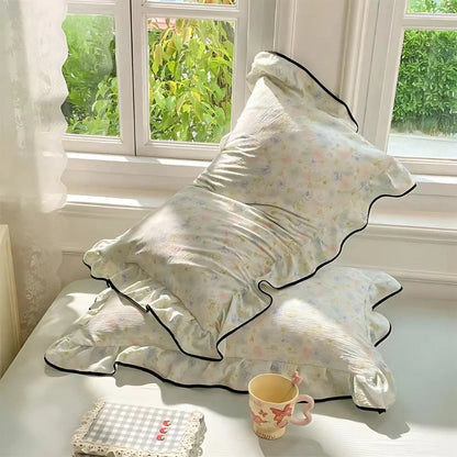 Pillowcases Soft Gauze Floral Ruffle Set of 2