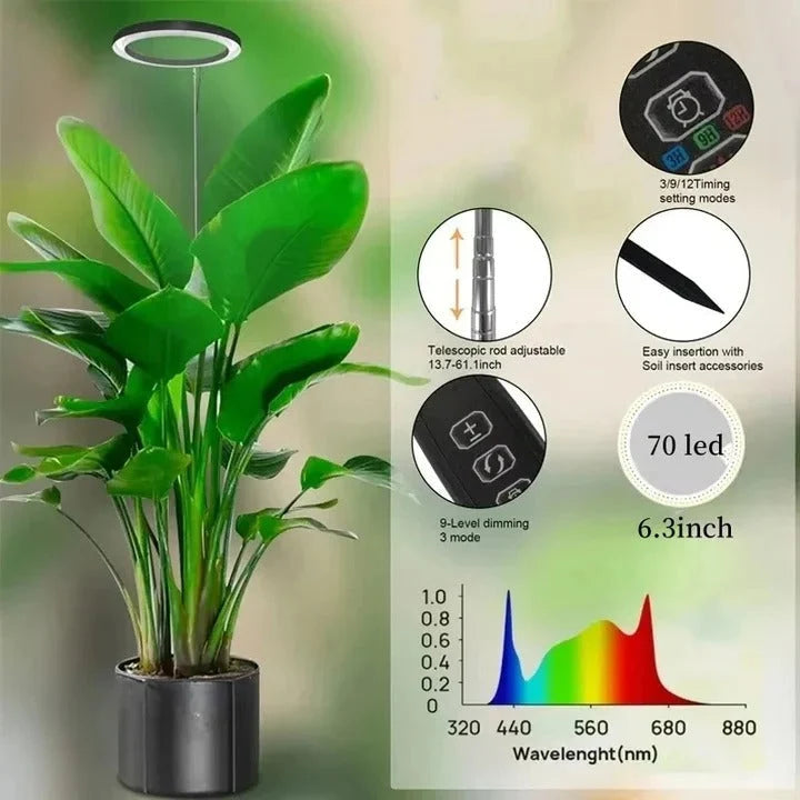 Plant Grow Light Full-Spectrum LED Adjustable Height Preset Timer