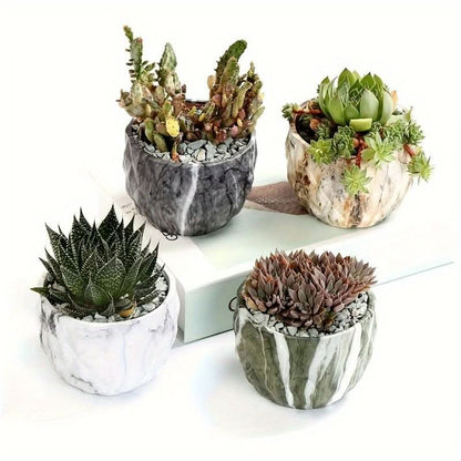 Plant Pot Set Marble-Look Lightweight Set of 4