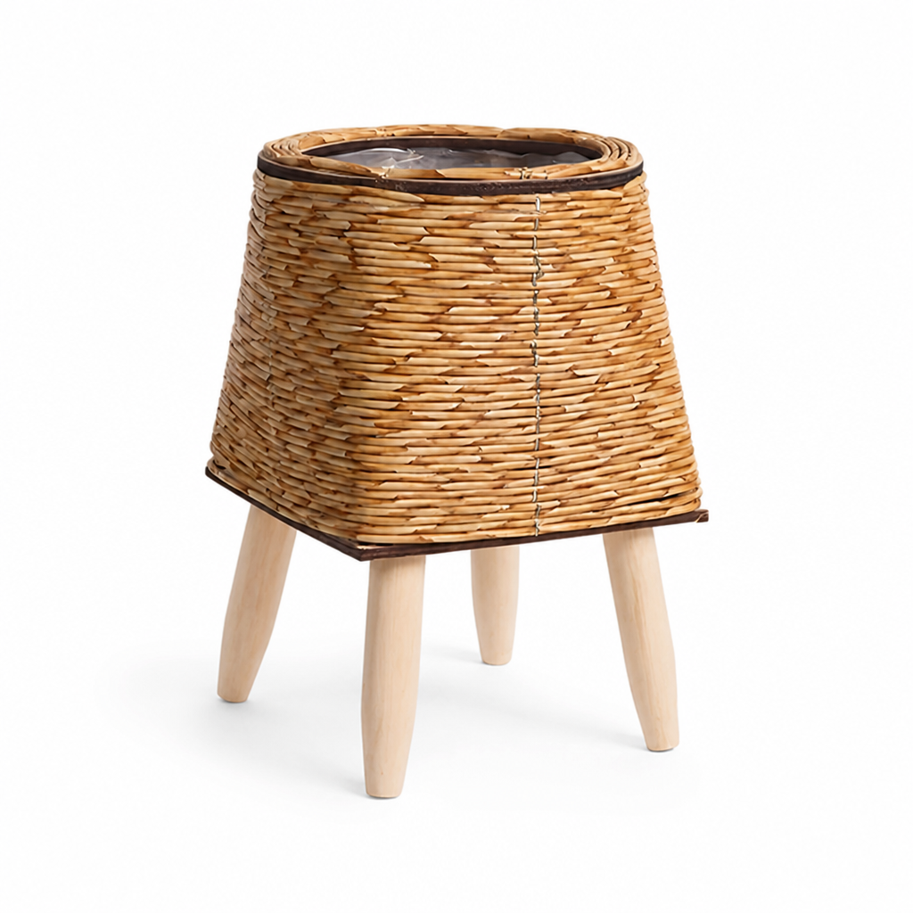 Plant Stand Hand-Woven Removable Wood Legs Moisture-Protected Liner
