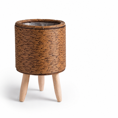 Plant Stand Hand-Woven Removable Wood Legs Moisture-Protected Liner