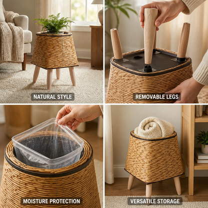 Plant Stand Hand-Woven Removable Wood Legs Moisture-Protected Liner