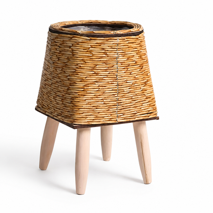 Plant Stand Hand-Woven Removable Wood Legs Moisture-Protected Liner