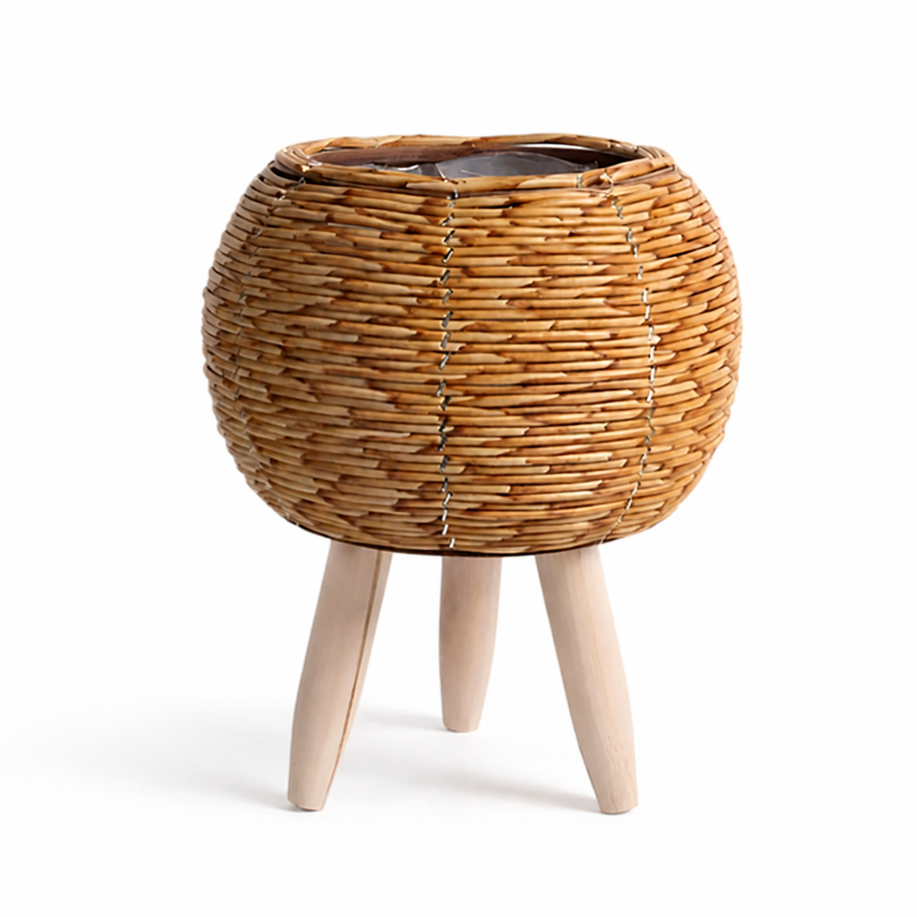 Plant Stand Hand-Woven Removable Wood Legs Moisture-Protected Liner