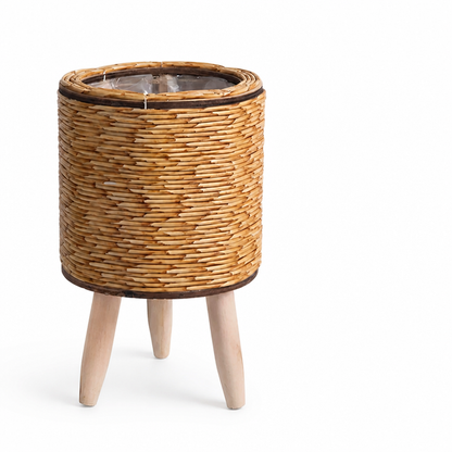 Plant Stand Hand-Woven Removable Wood Legs Moisture-Protected Liner