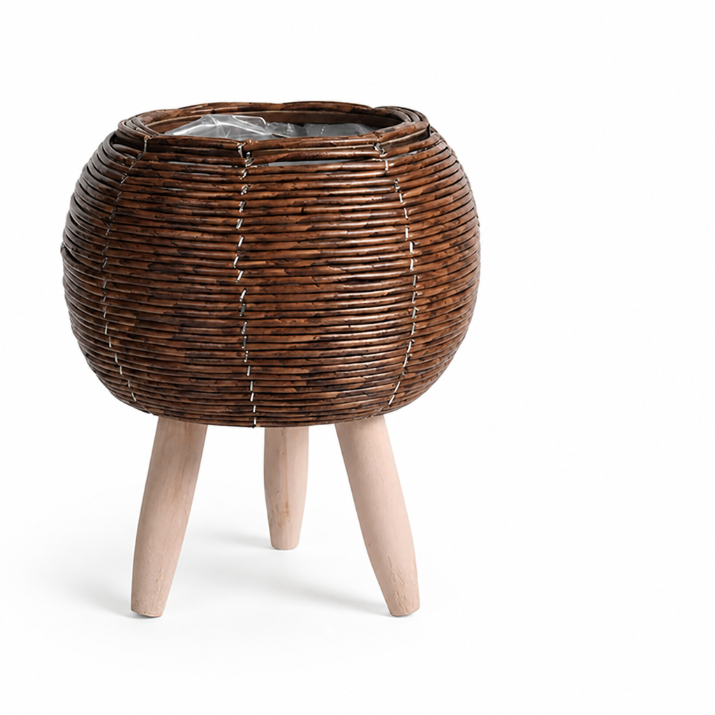 Plant Stand Hand-Woven Removable Wood Legs Moisture-Protected Liner