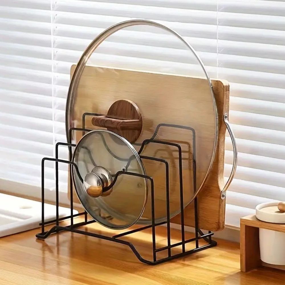 Plate & Lid Holder Vertical Four-Section Rust-Resistant Iron