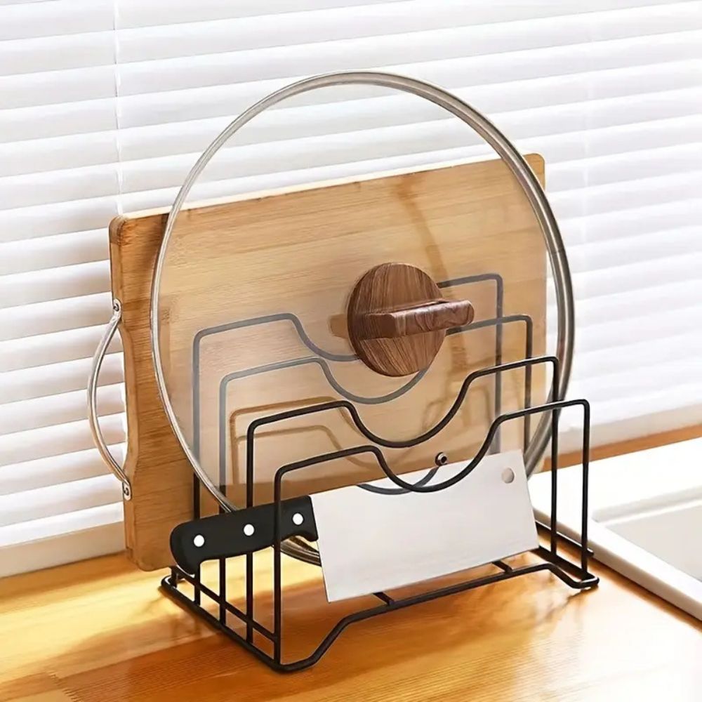 Plate & Lid Holder Vertical Four-Section Rust-Resistant Iron