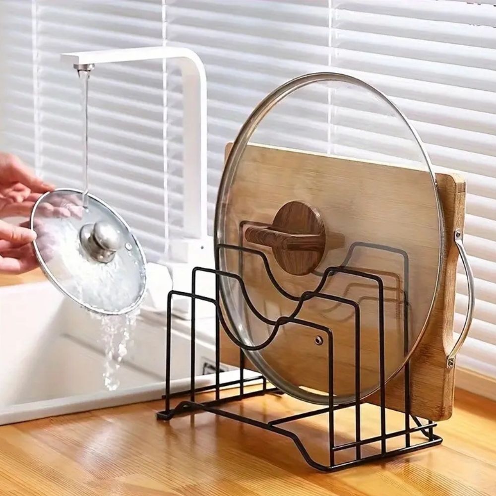Plate & Lid Holder Vertical Four-Section Rust-Resistant Iron