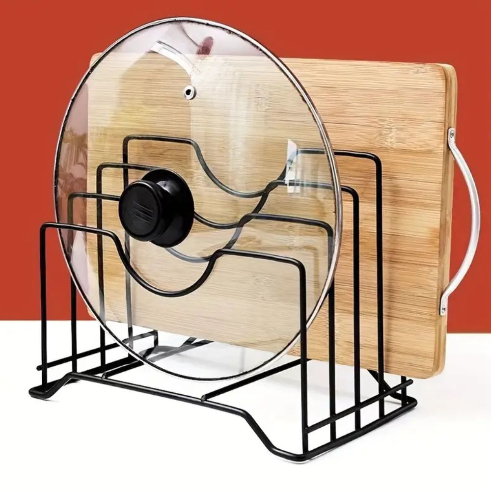 Plate & Lid Holder Vertical Four-Section Rust-Resistant Iron
