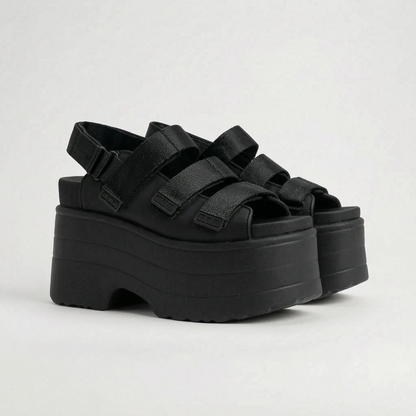 Platform Sandals 4.3-Inch Lift Adjustable Hook-and-Loop Straps Open Toe