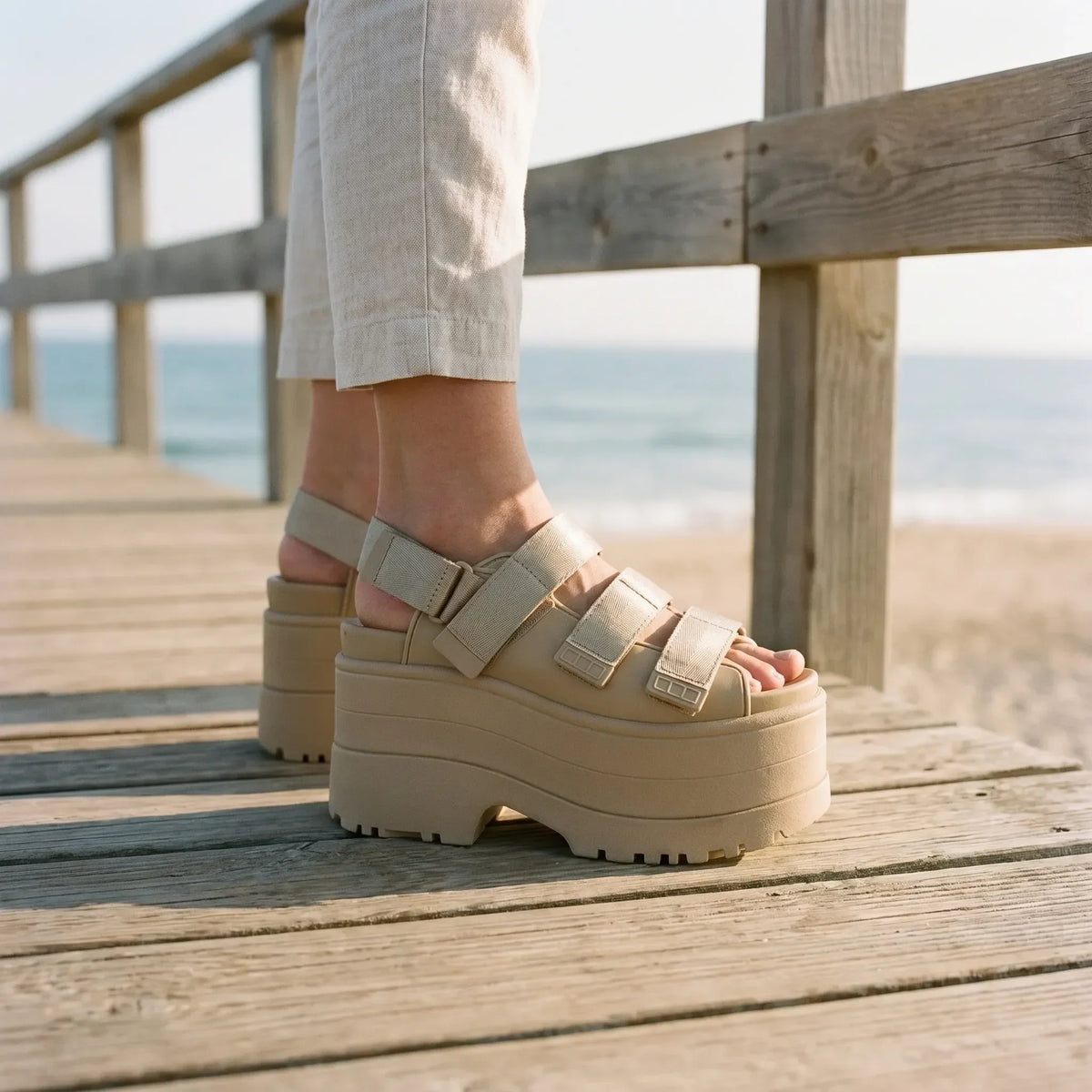 Platform Sandals Open Toe 4.3-Inch Adjustable Straps