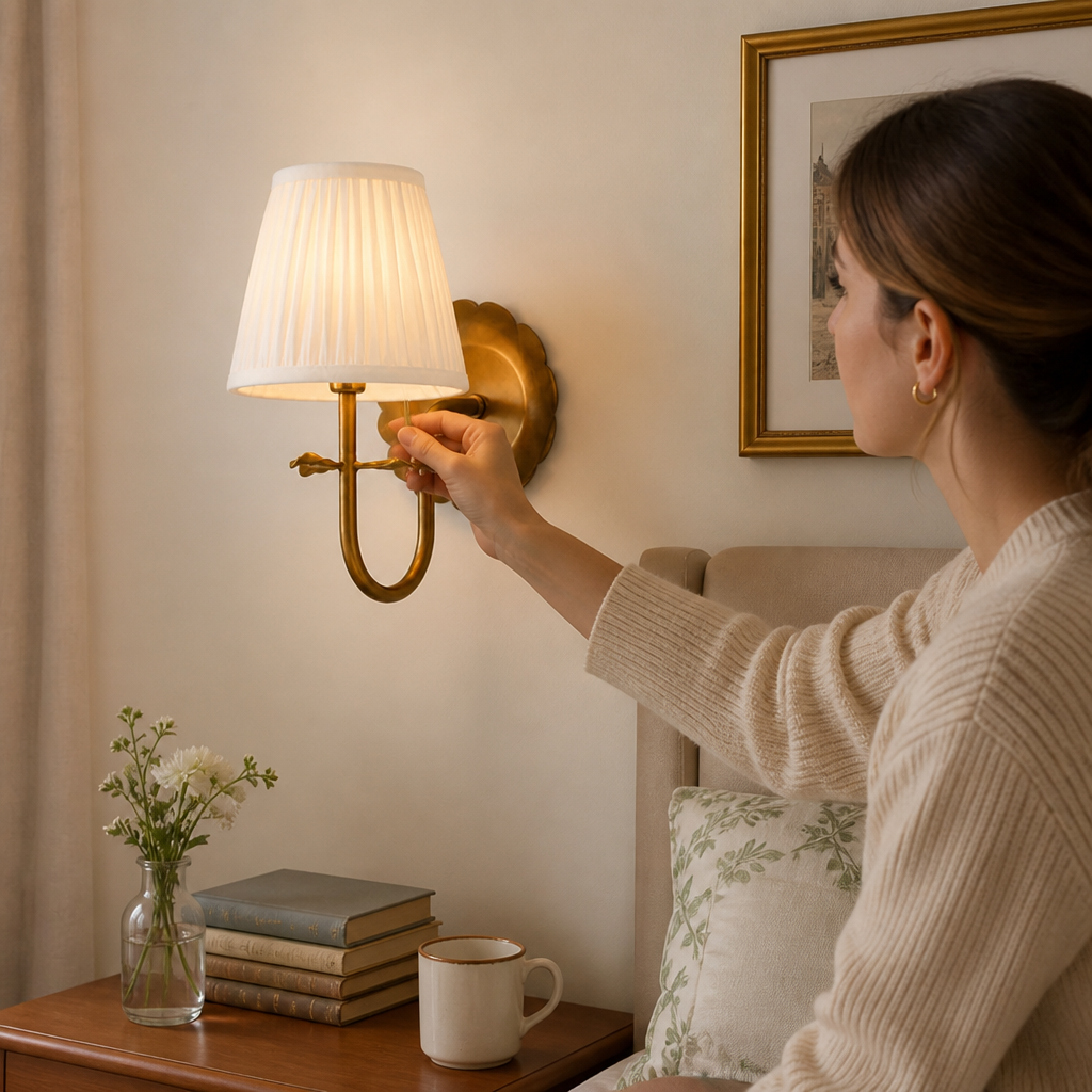 Pleated Cotton Shade Gold-Finish Wall Sconce