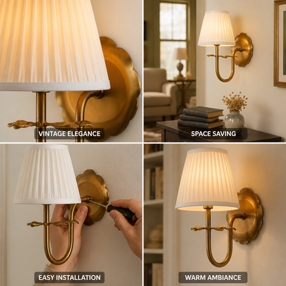 Pleated Cotton Shade Gold-Finish Wall Sconce