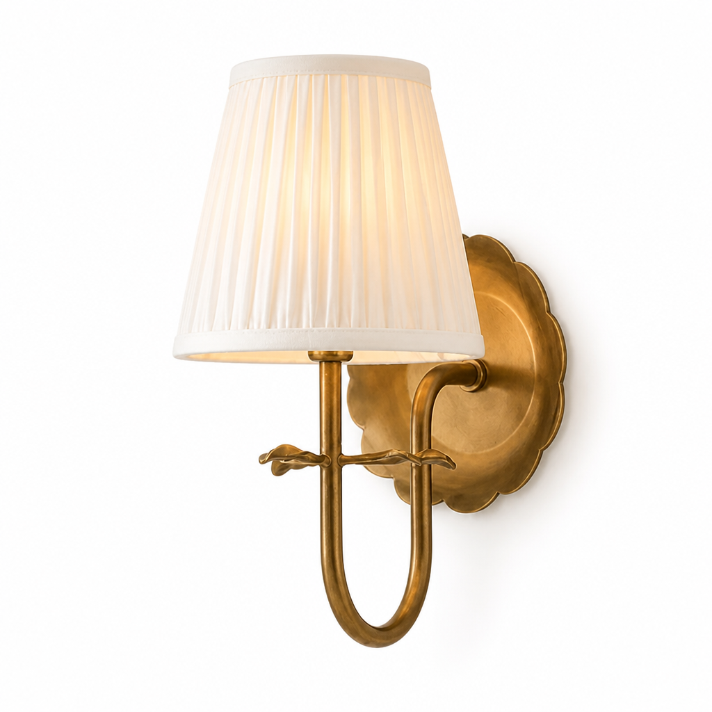 Pleated Cotton Shade Gold-Finish Wall Sconce