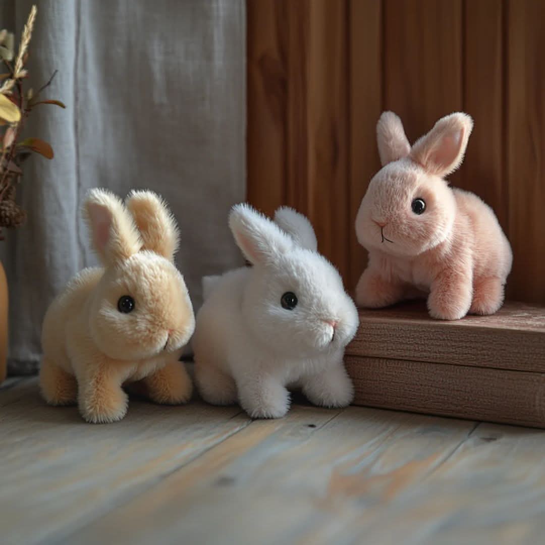 Plush Bunny Toy Lifelike Movement & Sound Battery-Free