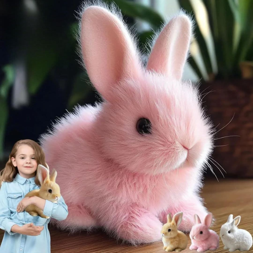 Plush Bunny Toy Lifelike Movement & Sound Battery-Free