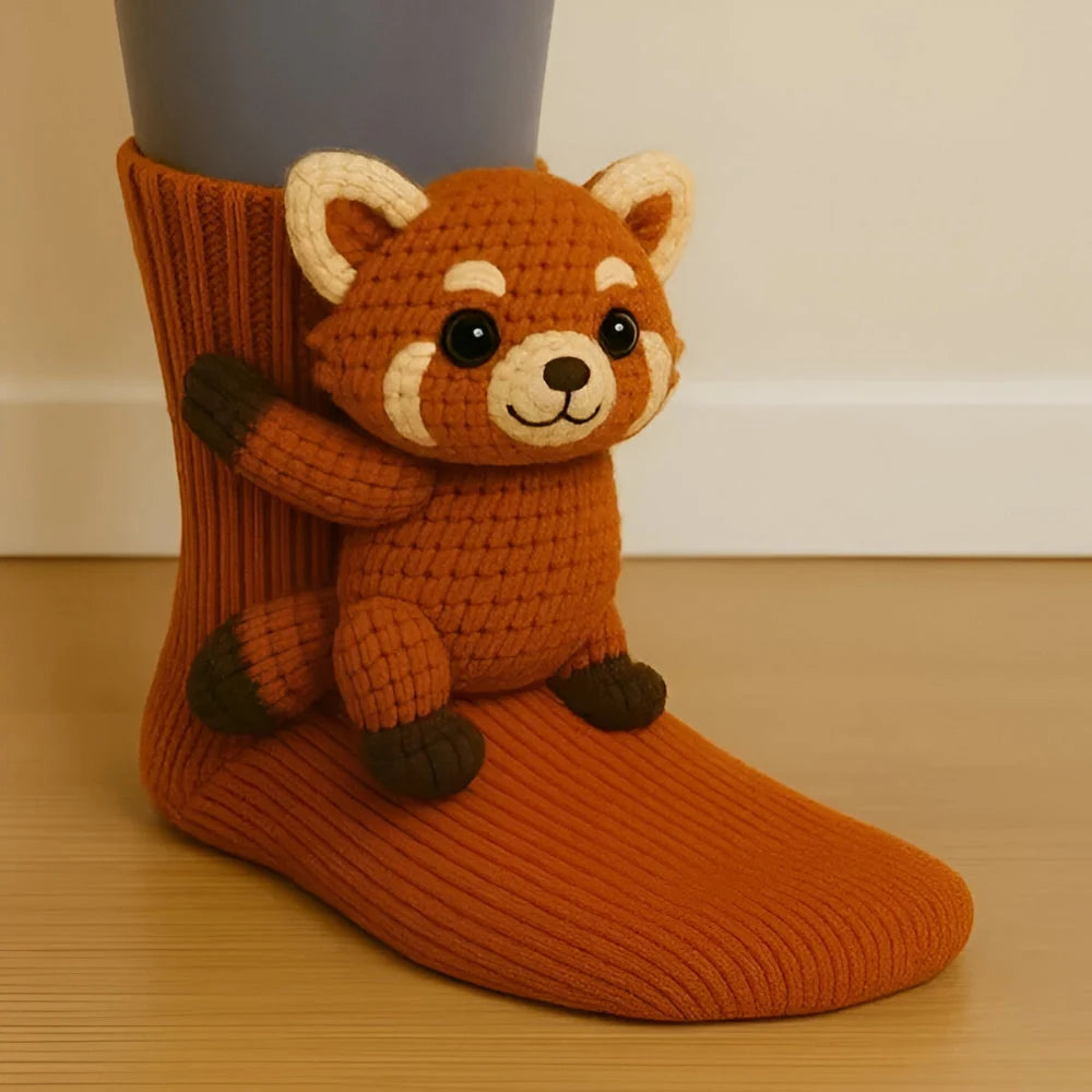 Plush Slipper Socks 3D Animal Design Non-Slip Sole