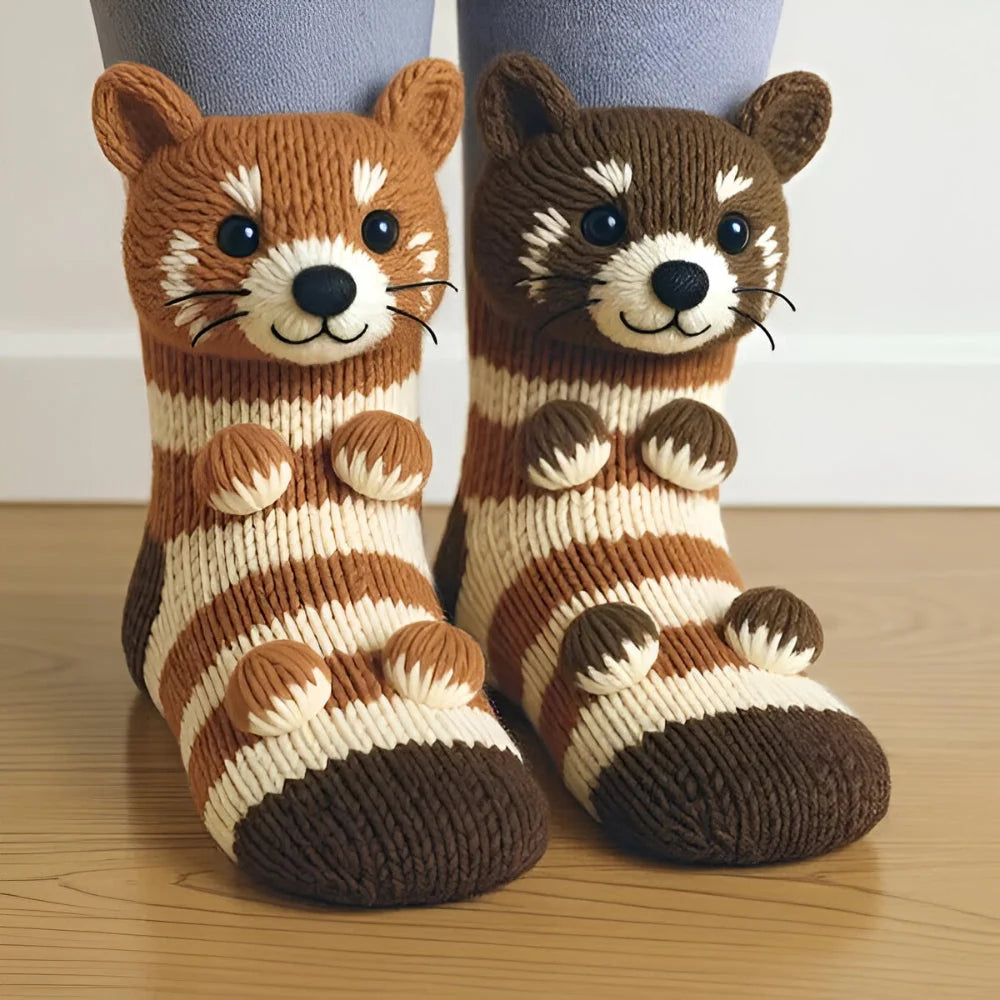 Plush Slipper Socks 3D Animal Design Non-Slip Sole