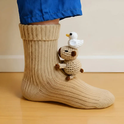 Plush Slipper Socks 3D Animal Design Non-Slip Sole