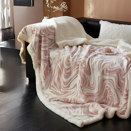 Plush Throw Blanket Marble Swirl Thick Berber Fleece