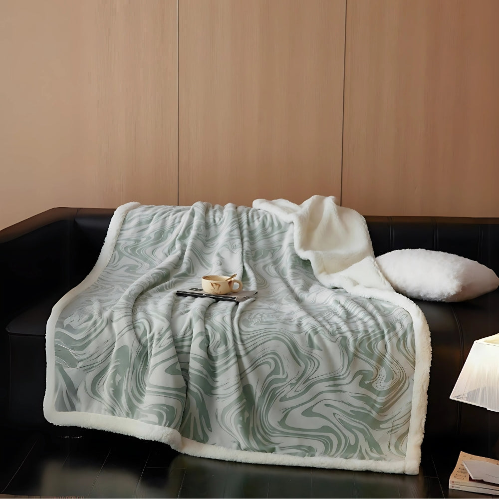 Plush Throw Blanket Marble Swirl Thick Berber Fleece
