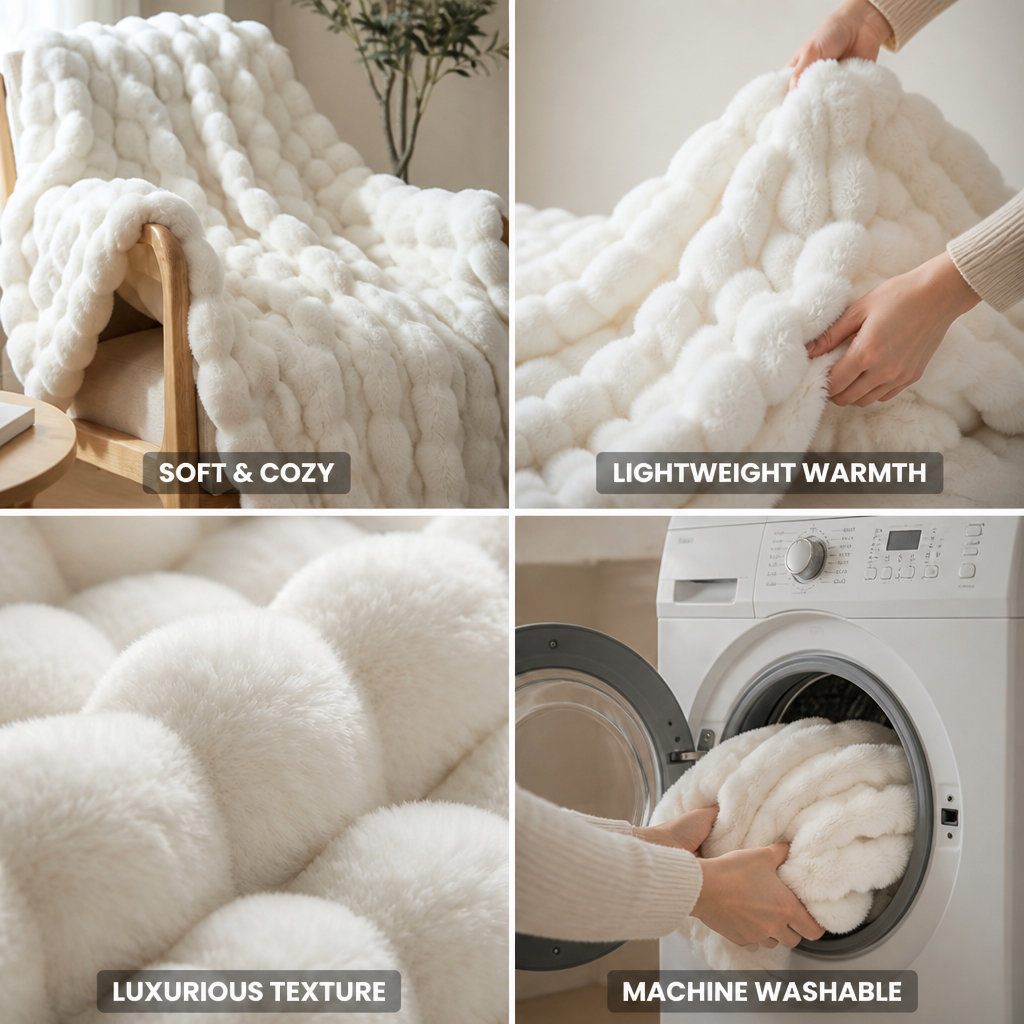Plush Throw Blanket Wave Texture Lightweight Machine-Washable