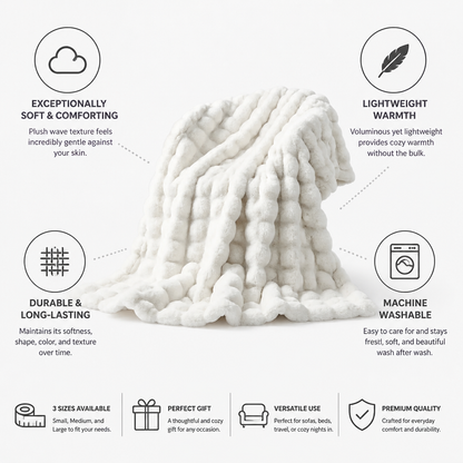 Plush Throw Blanket Wave Texture Lightweight Machine-Washable
