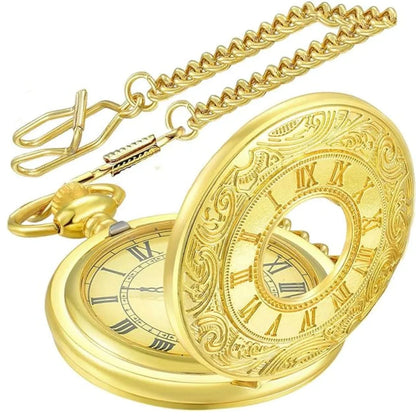 Pocket Watch Roman Numeral Dial Quartz Movement with Chain