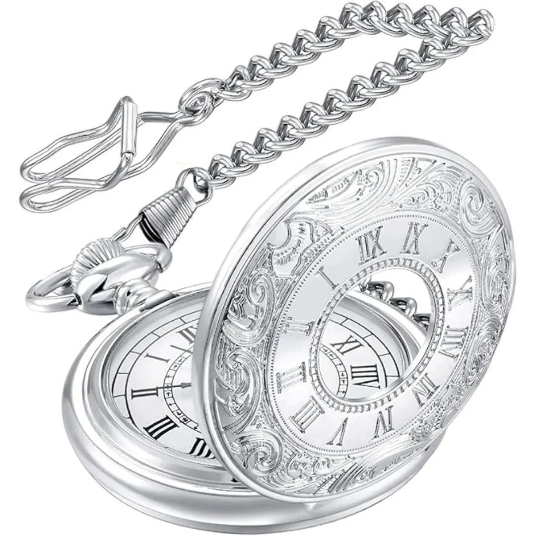 Pocket Watch Roman Numeral Dial Quartz Movement with Chain