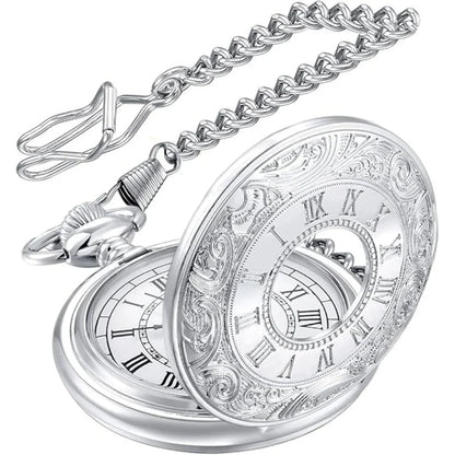 Pocket Watch Roman Numeral Dial Quartz Movement with Chain