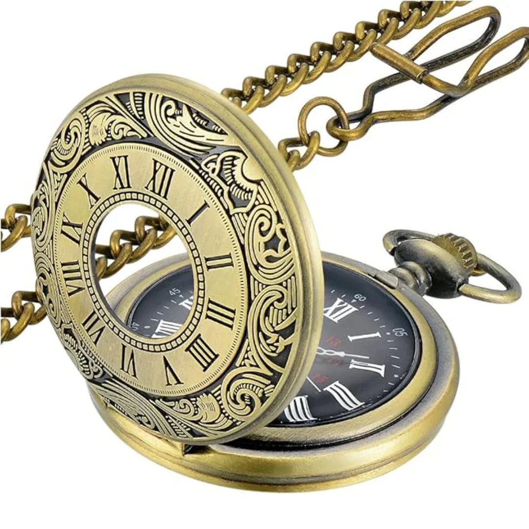 Pocket Watch Roman Numeral Dial Quartz Movement with Chain
