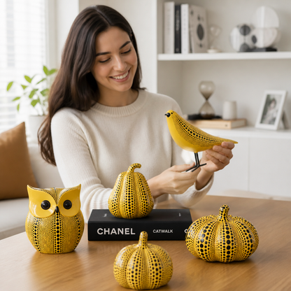 Polka Dot Pop-Art Resin Figurines (Pumpkin, Owl & Bird)