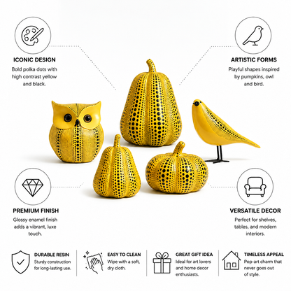 Polka Dot Pop-Art Resin Figurines (Pumpkin, Owl & Bird)