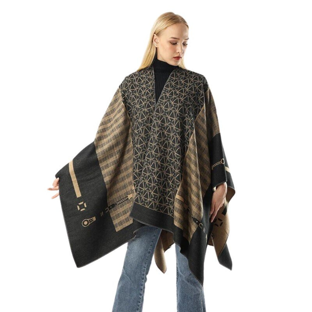 Poncho Shawl Geometric Pattern Lightweight Cotton Microfiber