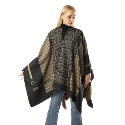 Poncho Shawl Geometric Pattern Lightweight Cotton Microfiber