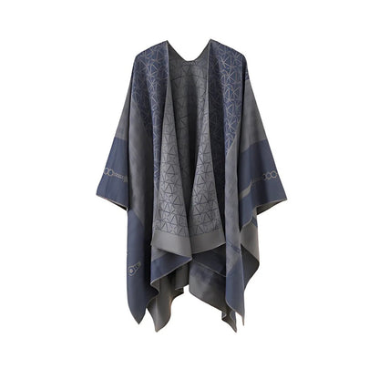 Poncho Shawl Geometric Pattern Lightweight Cotton Microfiber