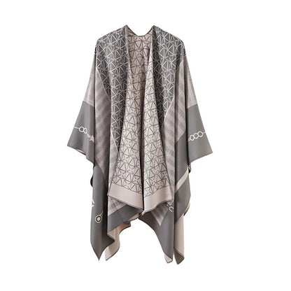 Poncho Shawl Geometric Pattern Lightweight Cotton Microfiber