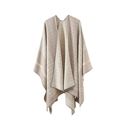 Poncho Shawl Geometric Pattern Lightweight Cotton Microfiber