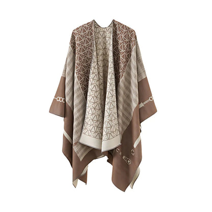 Poncho Shawl Geometric Pattern Lightweight Cotton Microfiber
