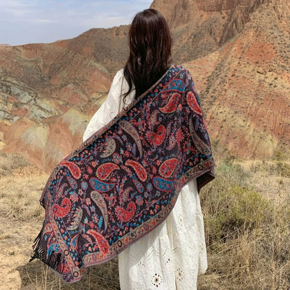 Poncho Wrap Soft Microfiber Double-Sided Paisley