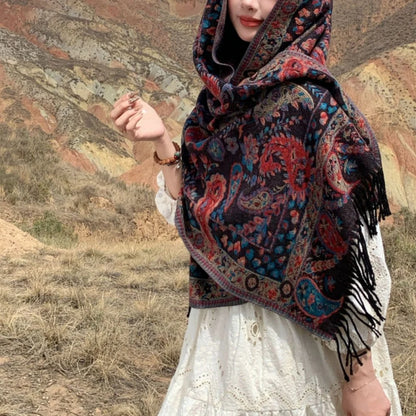 Poncho Wrap Soft Microfiber Double-Sided Paisley