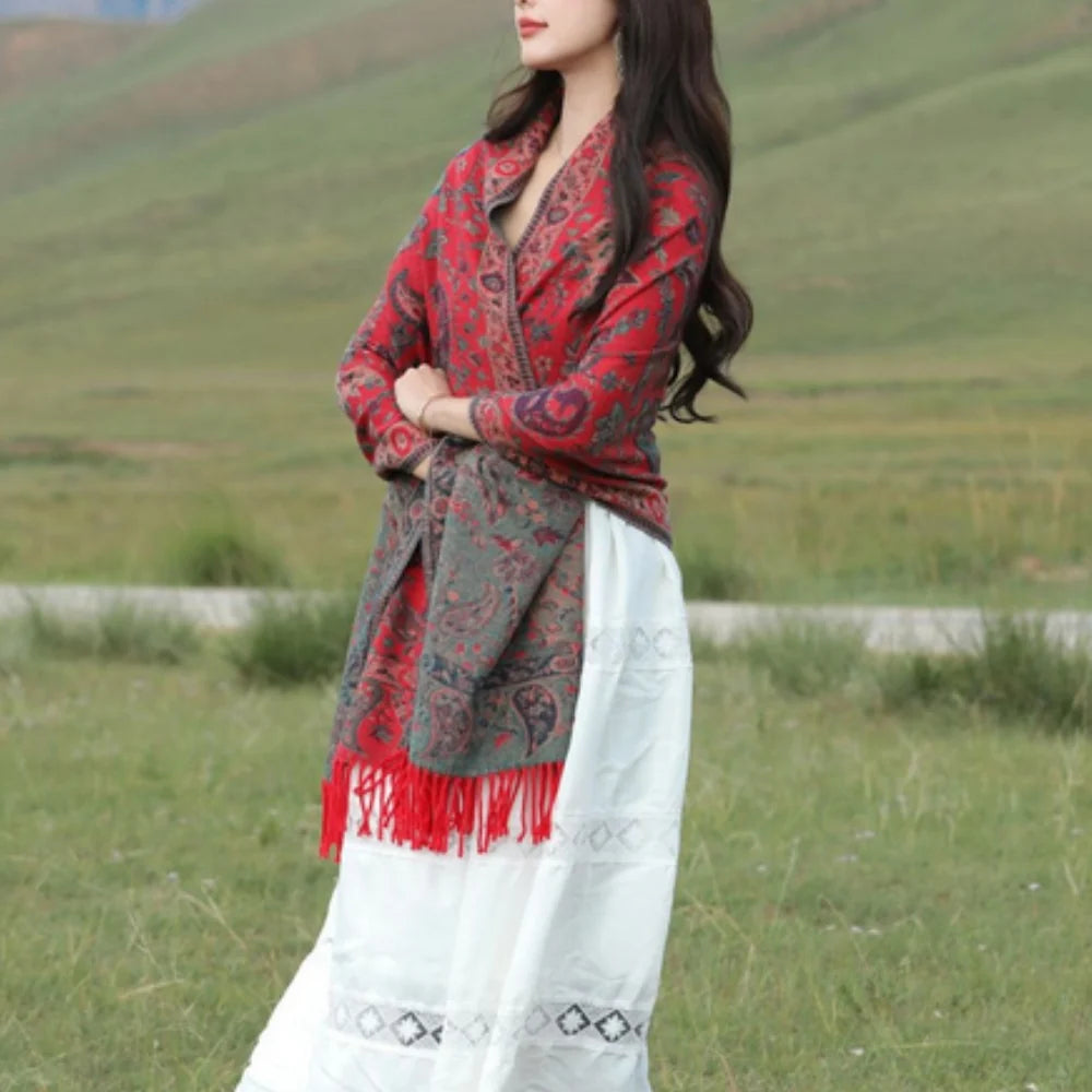 Poncho Wrap Soft Microfiber Double-Sided Paisley