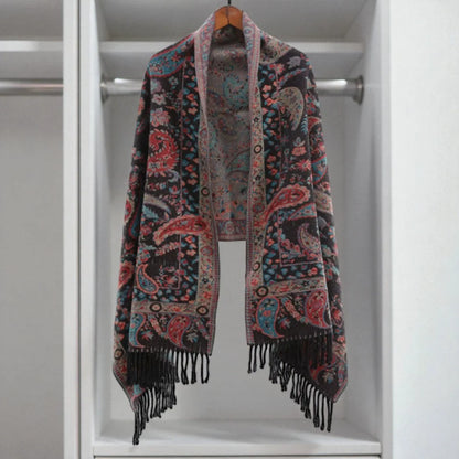 Poncho Wrap Soft Microfiber Double-Sided Paisley