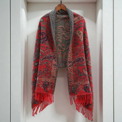 Poncho Wrap Soft Microfiber Double-Sided Paisley