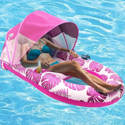 Pool Lounger Inflatable With Built-In Sun Canopy