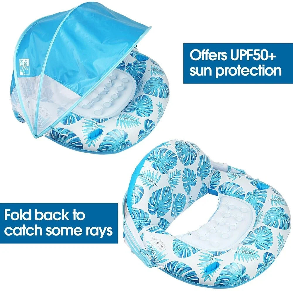 Pool Lounger Inflatable With Built-In Sun Canopy